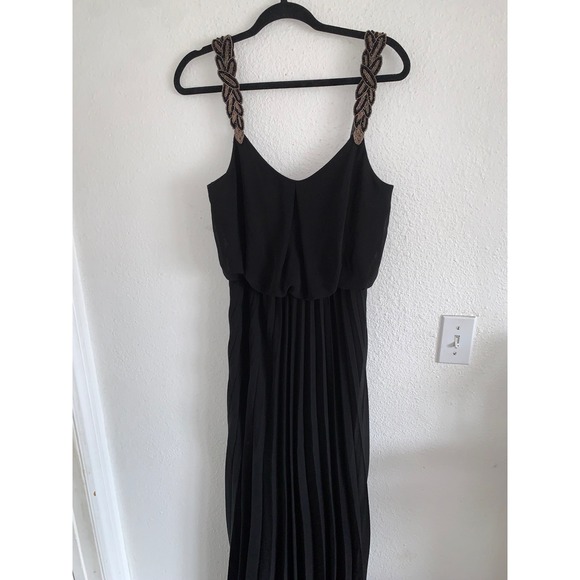 Bisou Bisou Dresses & Skirts - Bisou Bisou Black‎ Beaded Strap Pleated Maxi Dress V-Neck Blouson Evening Gown